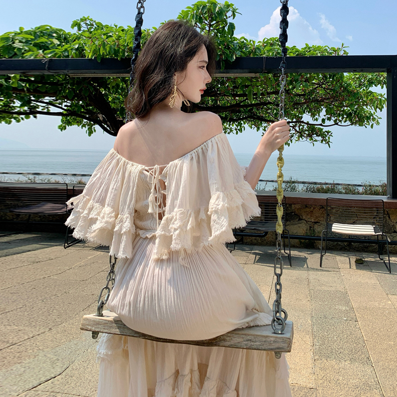 Off-Shoulder Maxi Vacation Fairy Dress with Convertible Front and Back - Image 3