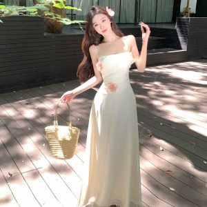 Laurel Whisper Women's Cinched Waist Cami Dress Summer Design Midi Handmade Flower Dress