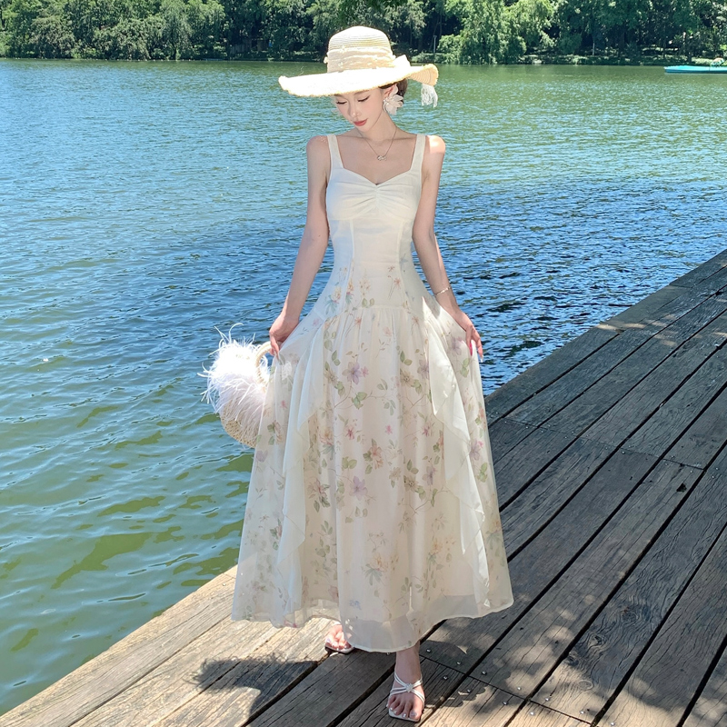 Floral Tie-Dye Back Butterfly Strap Dress with Ribbon - Image 5