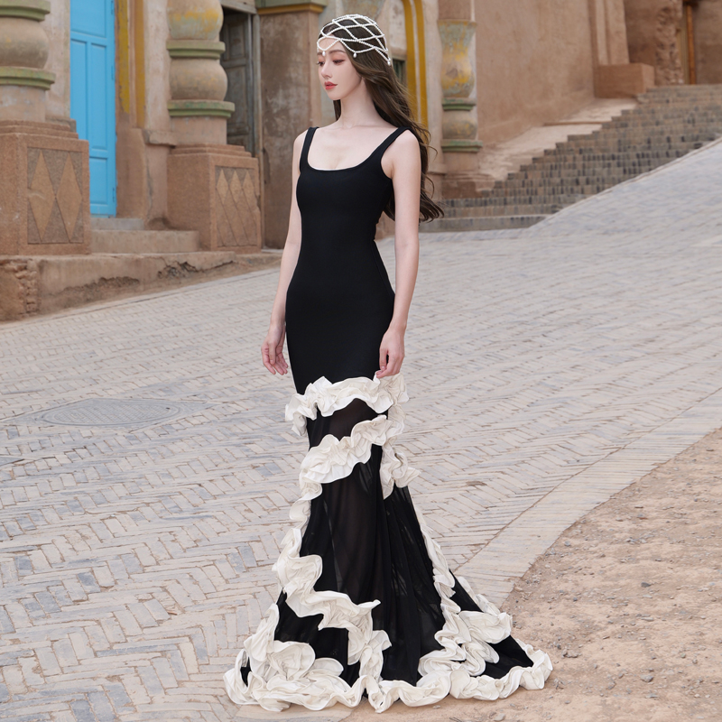 womens-floral-trim-v-neck-cami-ruffle-long-dress