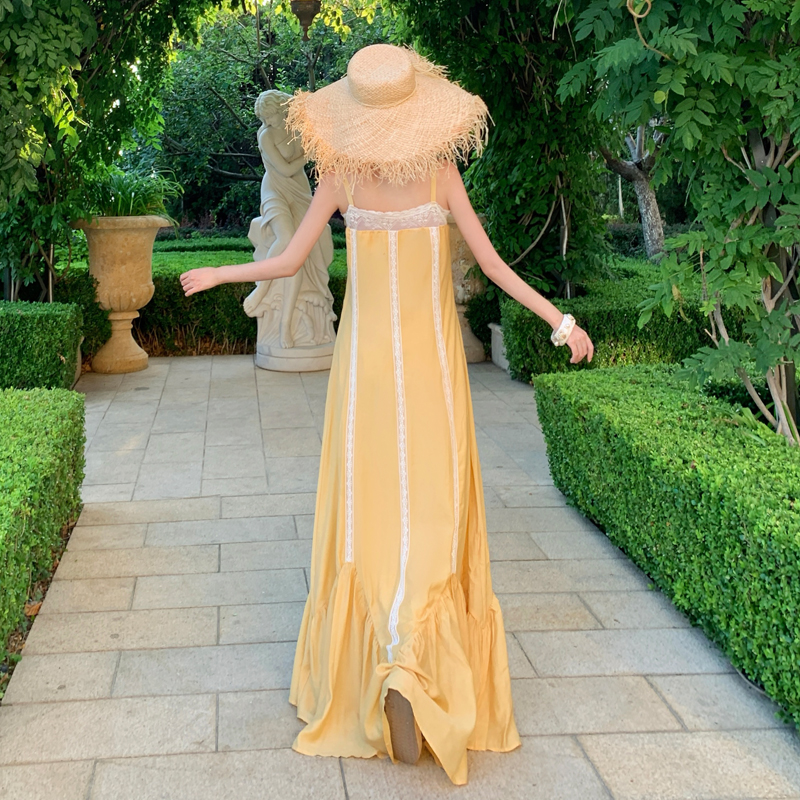 Yellow Low Waist Large Hem Vacation Dress - Image 4