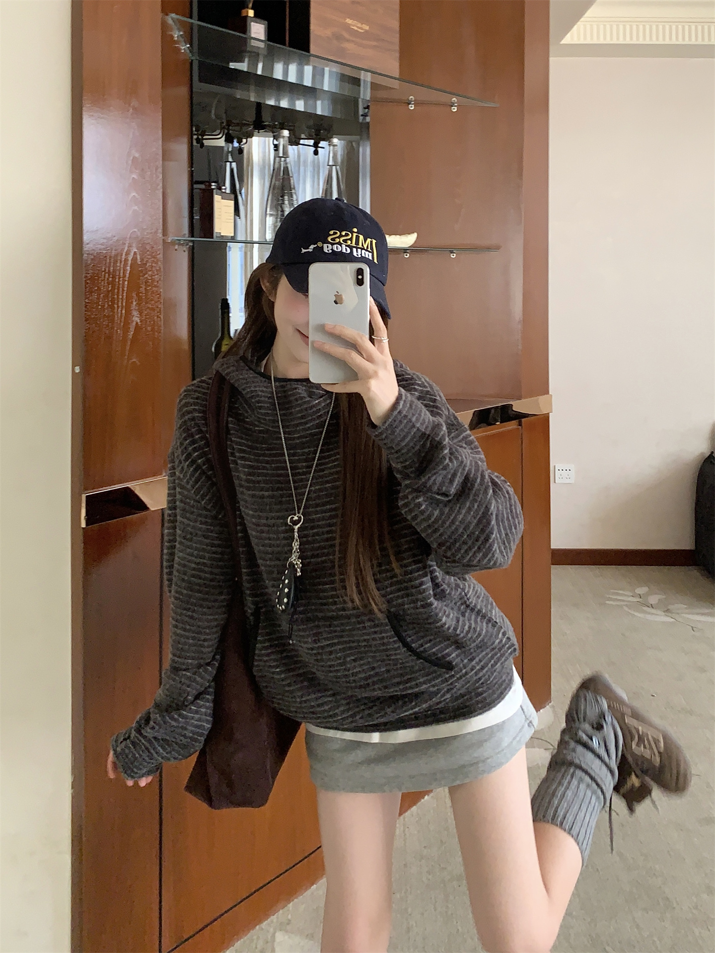 Striped Thick Brushed Loose Long Sleeve Women's Top - Image 2