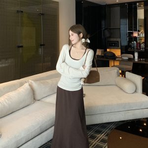 Lazy Sweet Long Sleeve Knit Top with Cami Dress Two Piece Set