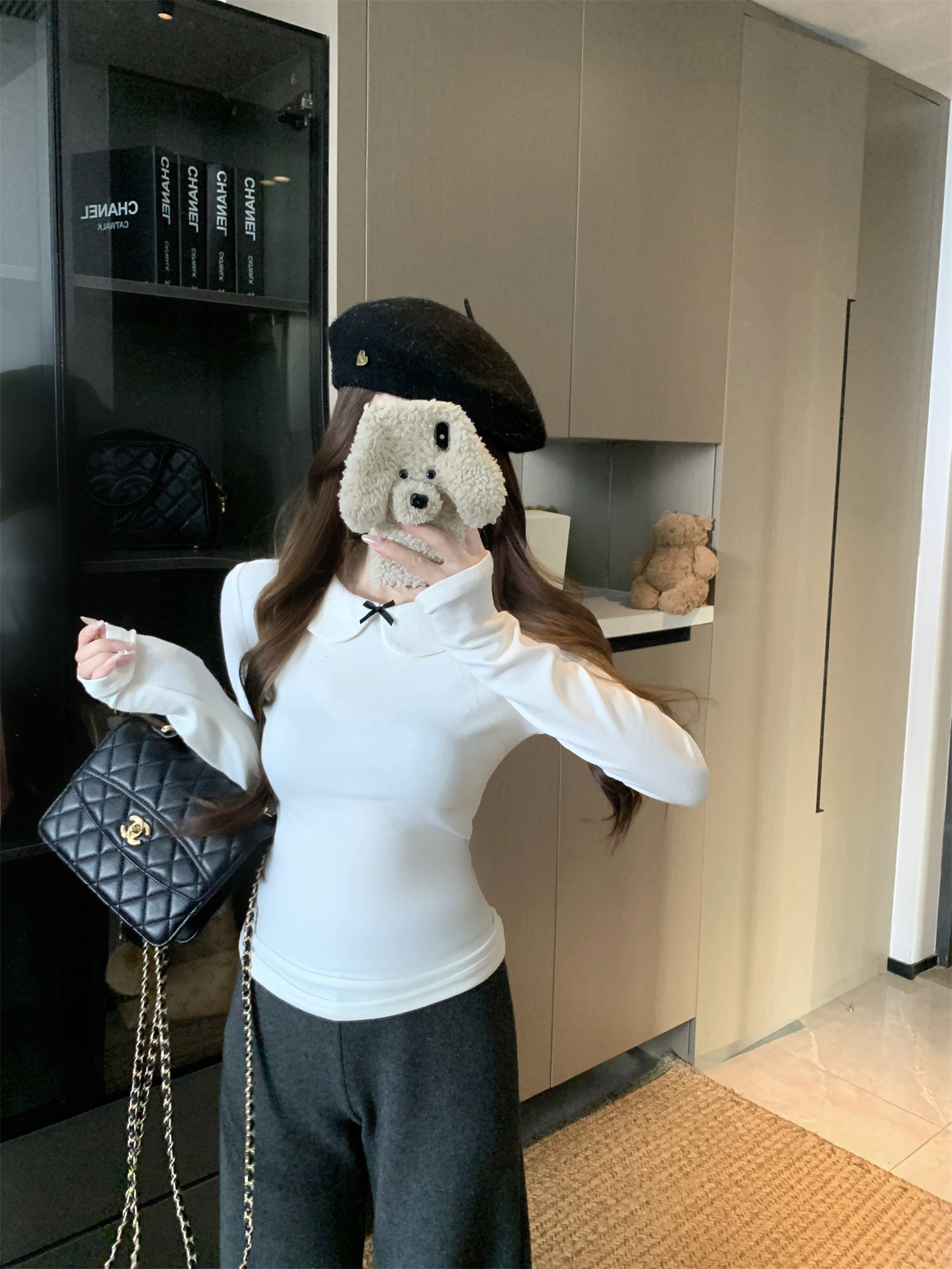 womens-slim-fit-long-sleeve-pullover-top-with-doll-collar-and-bow-white