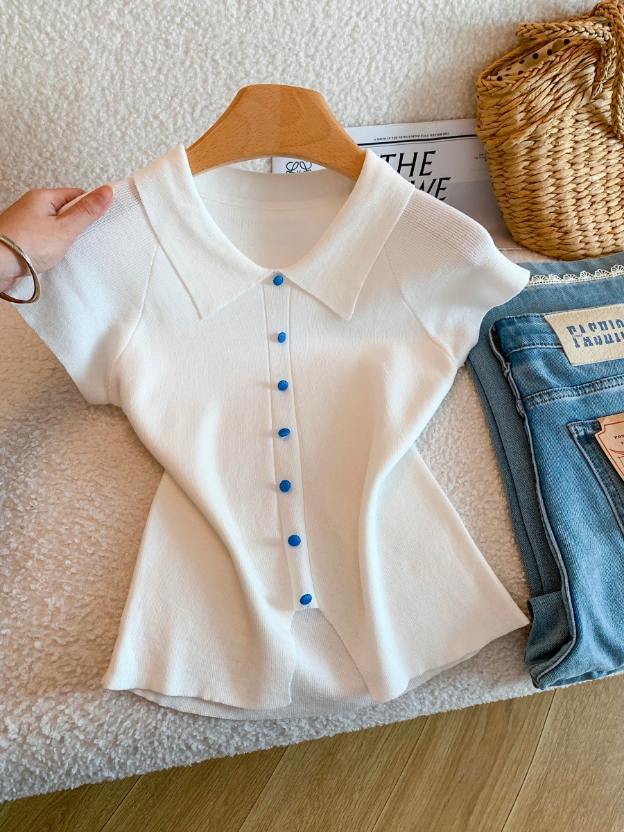 ice-sea-t-sweet-lapel-short-sleeve-knit-top-summer-women-button-waist-shirt