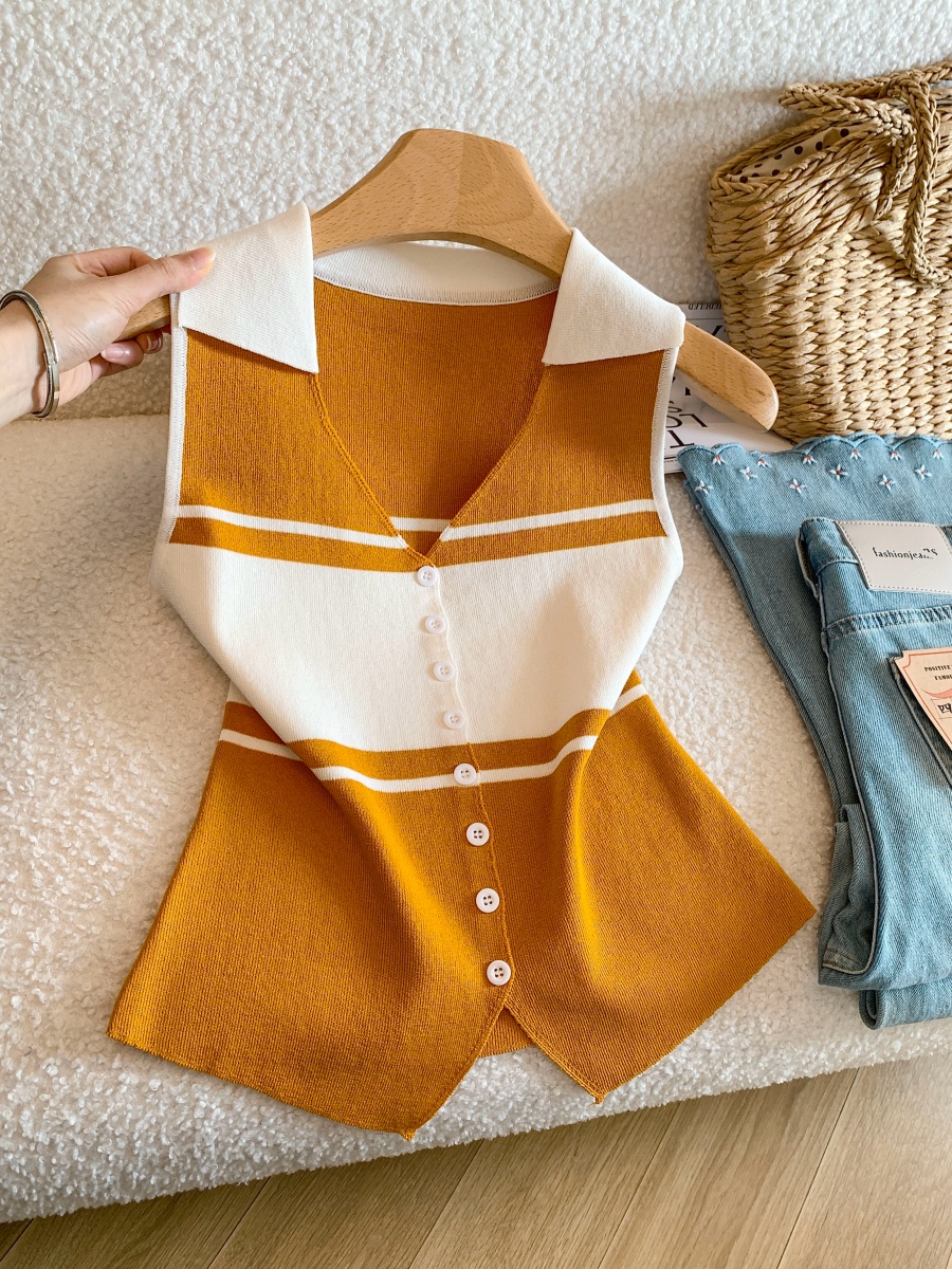 korean-style-color-block-knit-cardigan-sleeveless-top-for-women-2026-summer