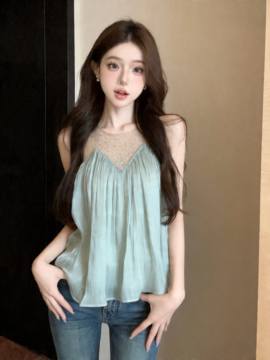 french-style-sleeveless-mesh-rhinestone-panel-top-for-women
