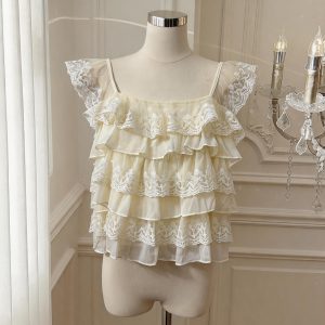 2026 Summer Korean Style Layered Lace Trim Cami Top - Style 06dd79